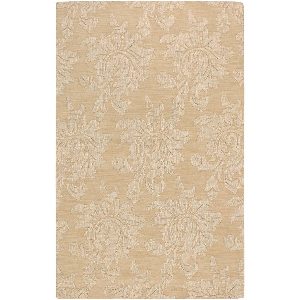 Hand-crafted Solid Beige Damask Contrel Wool Area Rug - 8' x 11'/Surplus
