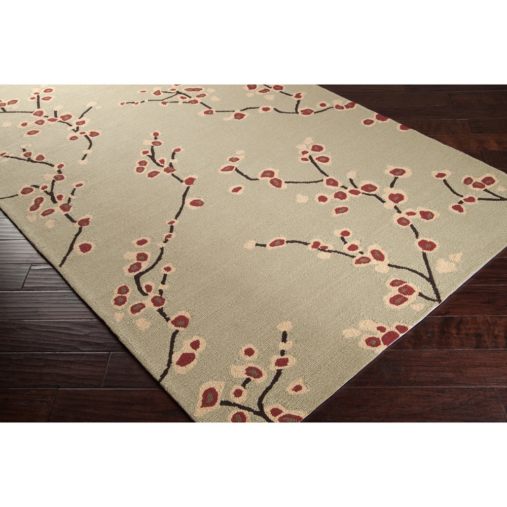 Hand hooked Green Sunwapta Indoor/outdoor Floral Rug (5 X 8)