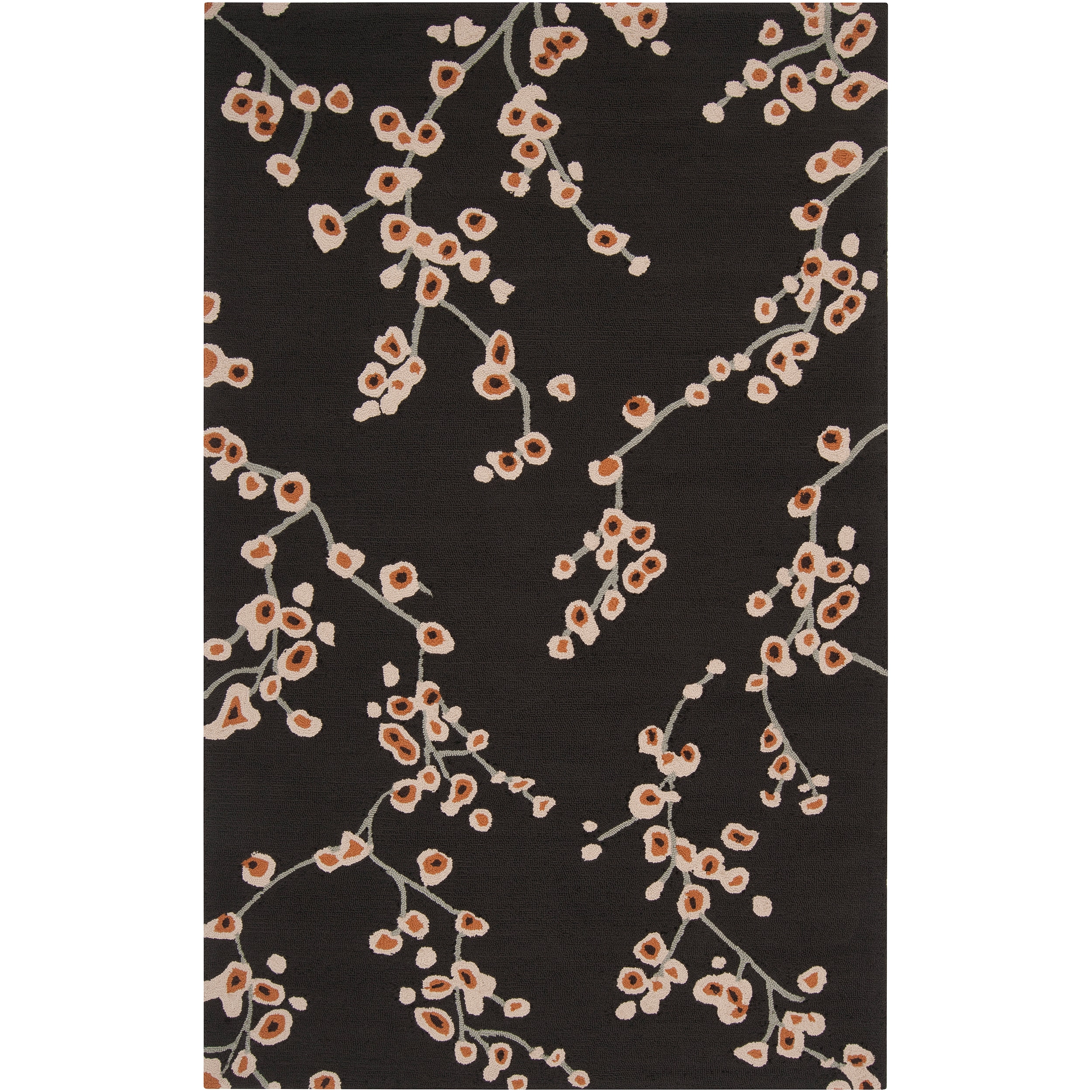 Hand hooked Black Chaba Indoor/outdoor Floral Rug (9 X 12)