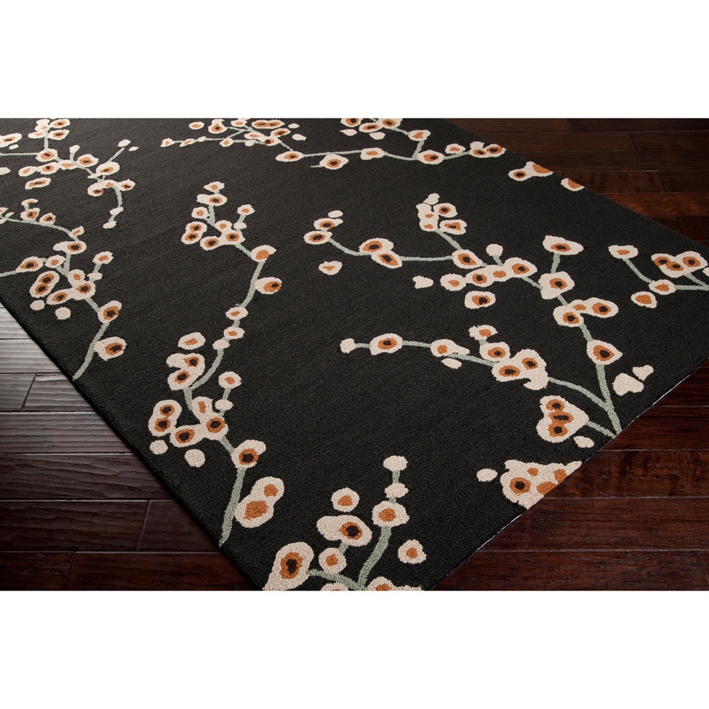 Hand hooked Black Chaba Indoor/outdoor Floral Rug (5 X 8)