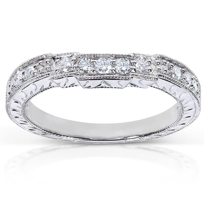 Annello by Kobelli 14k White Gold 1/4ct TDW Diamond Curved Wedding Band - 4