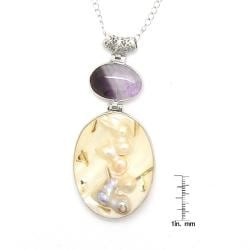 Pearlz Ocean Silvertone Copper White Shell and Amethyst Pendant Pearlz Ocean Gemstone Necklaces