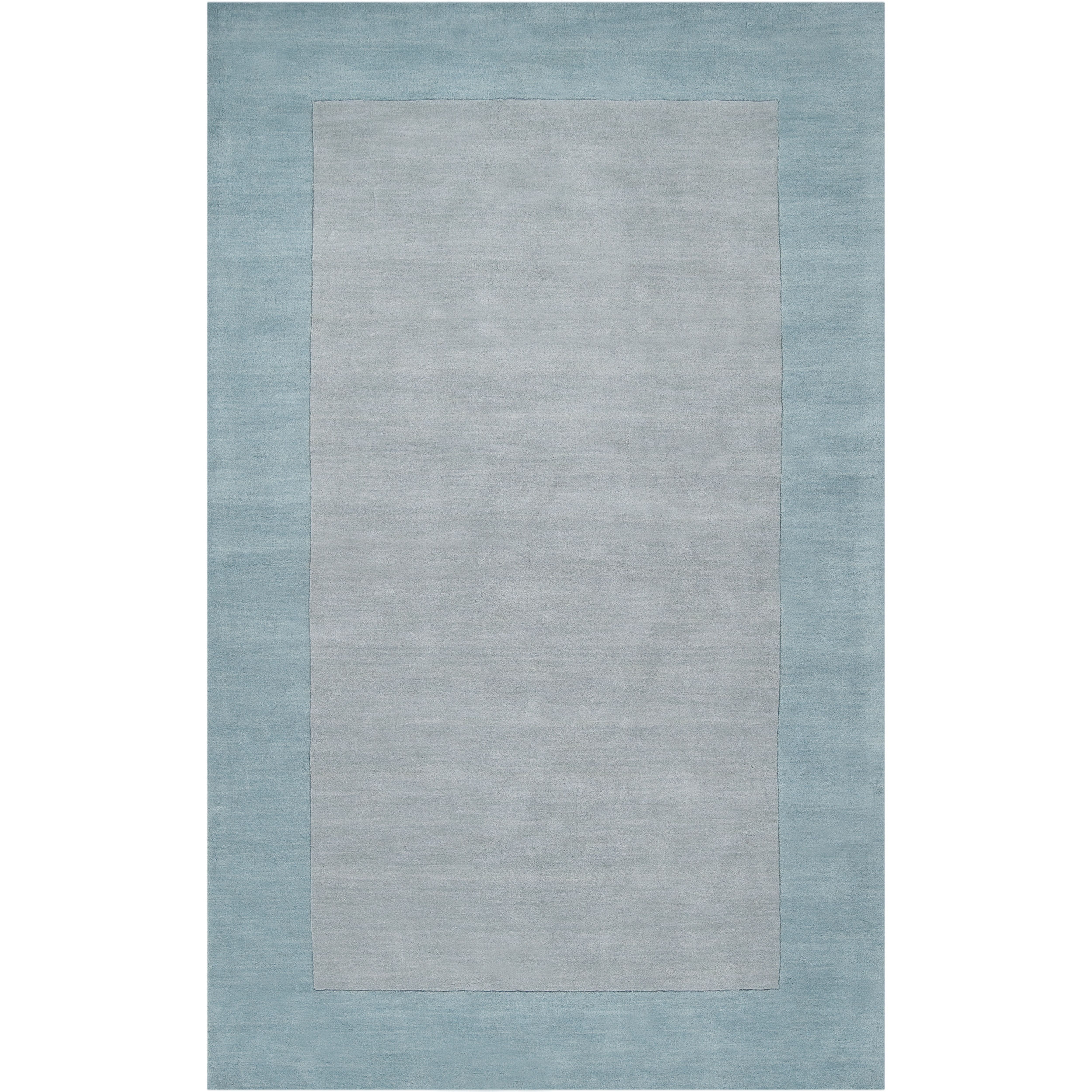 Hand-crafted Light Blue Tone-On-Tone Bordered Decido Wool Area Rug (9' x 13')