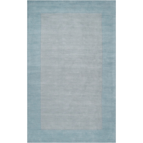 Hand-crafted Light Blue Tone-On-Tone Bordered Decido Wool Area Rug - 9' x 13'
