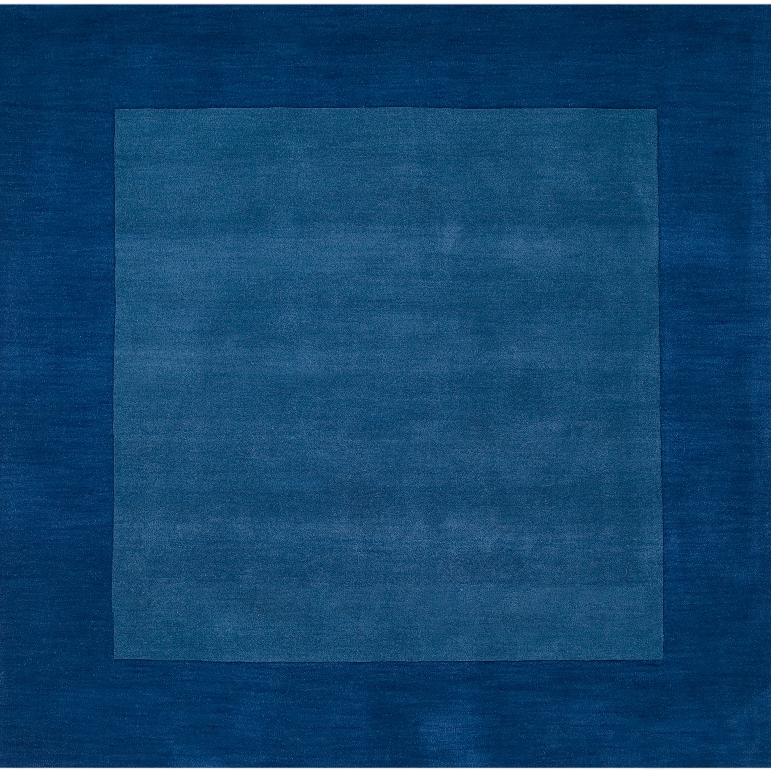 Hand crafted Blue Tone on tone Bordered Defaceal Wool Rug (99 Square)