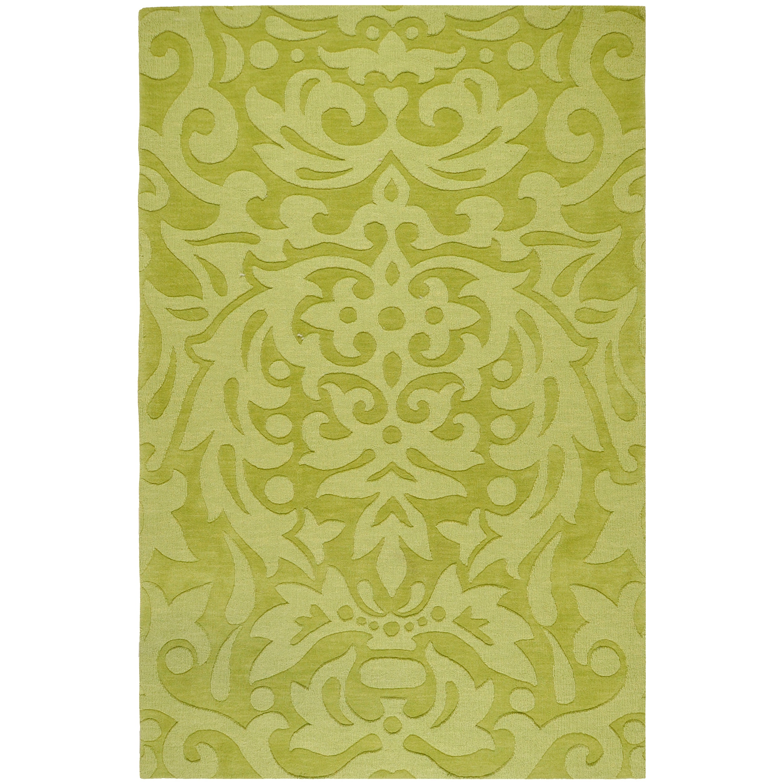 Hand crafted Green Damask Dendro Wool Rug (8 X 11)