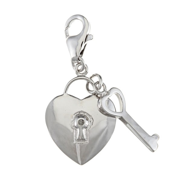 Shop La Preciosa Sterling Silver CZ Heart Lock and Key Charm - Free ...