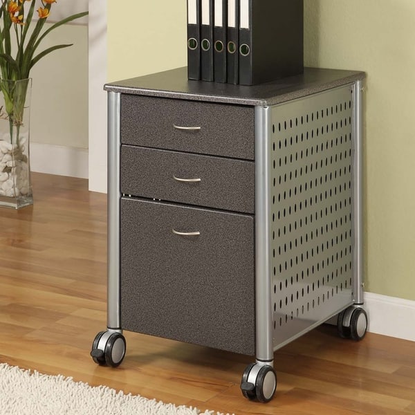 Shop Innovex Black Glass Mobile Filing Cabinet Free Shipping