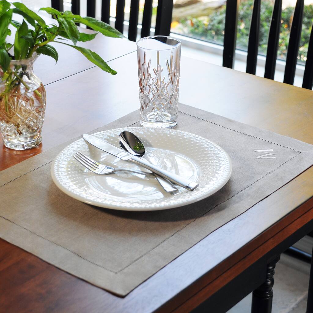 Monogrammed Natural Linen Hemstitch Placemats (Set of 6)