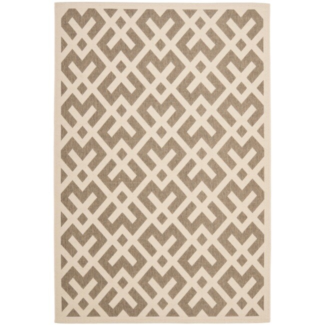 Poolside Brown/bone Indoor Outdoor Border Rug (53 X 77)