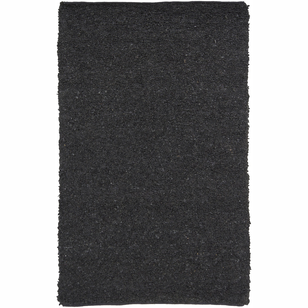 Handwoven Mandara Black Leather Shag Rug (79 X 106)