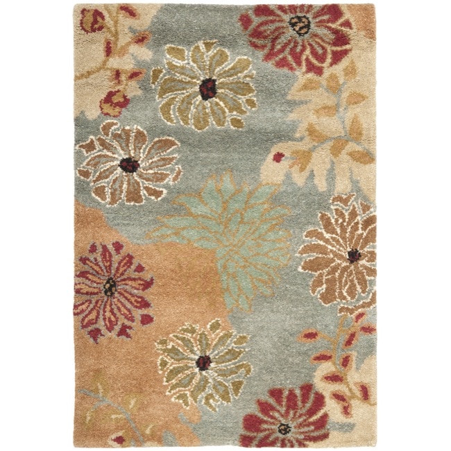 Handmade Chatham Garden Blue New Zealand Wool Rug (2 X 3)