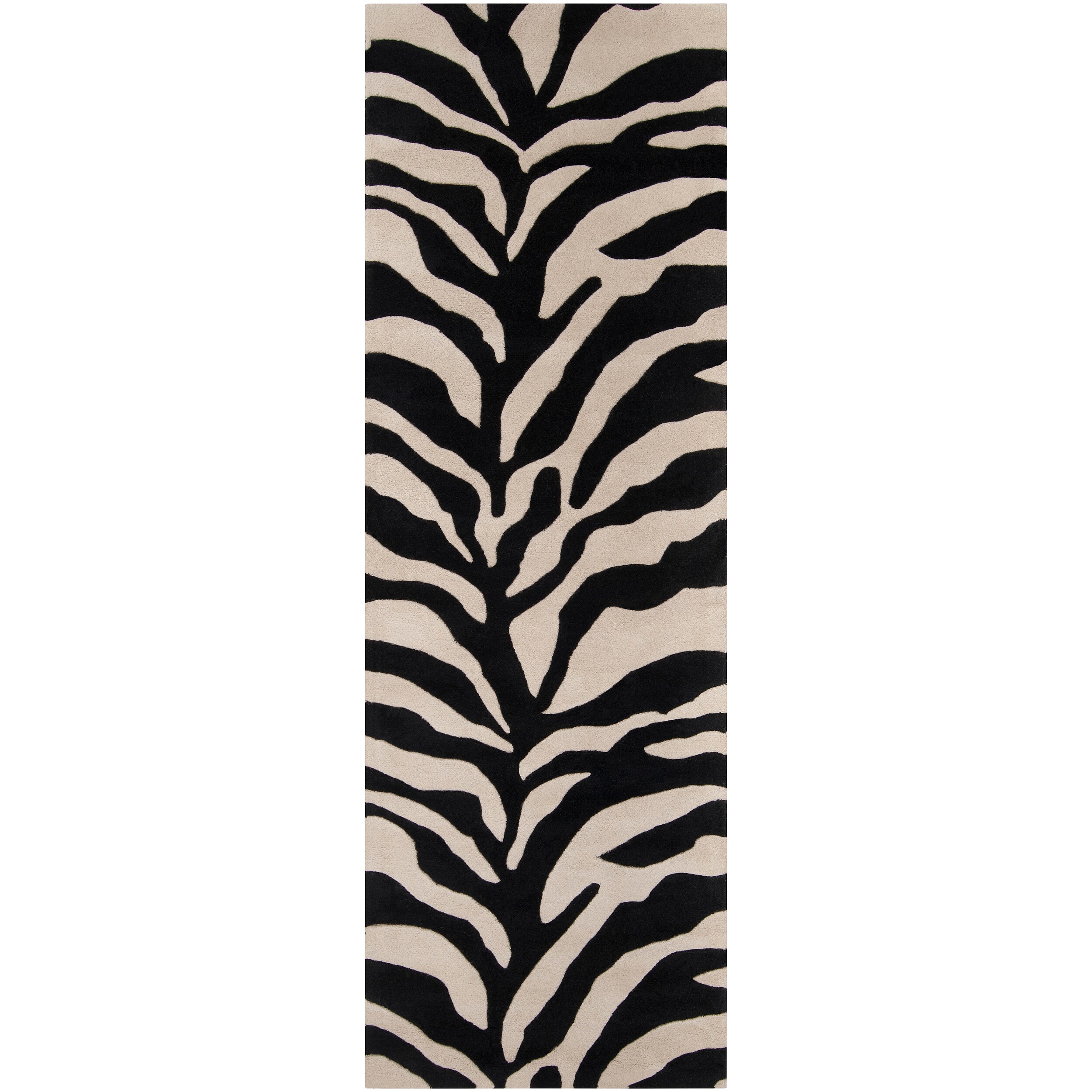 Hand tufted Black/white Zebra Animal Print Morph Wool Rug (26 X 8)