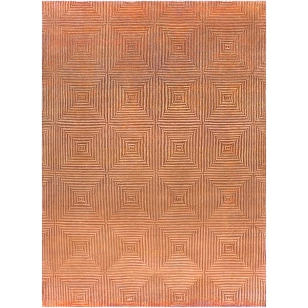 Hand-knotted Orange Arseno Geometric Wool Area Rug - 8' X 11'