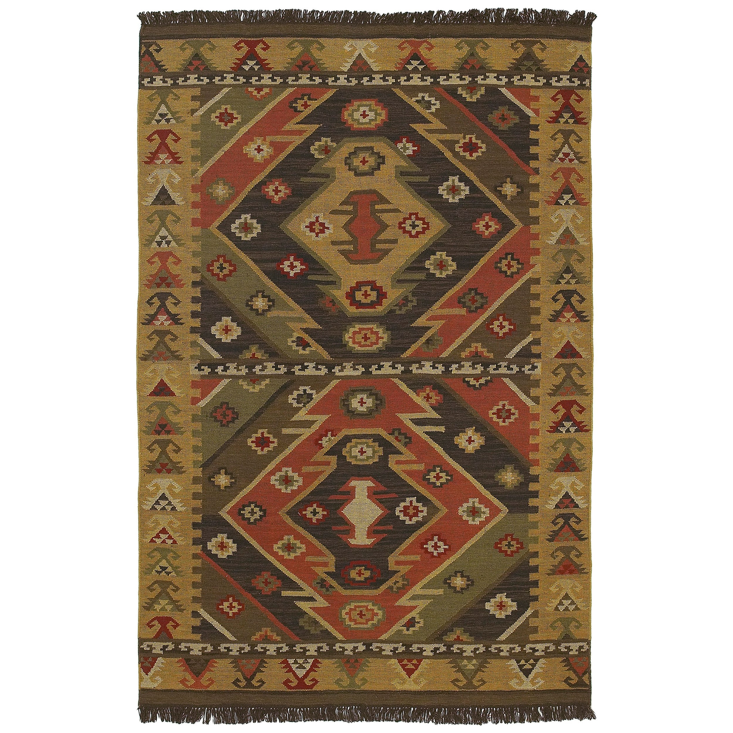 Hand woven Gold Southwestern Aztec Acoutico Wool Rug (8 X 11)