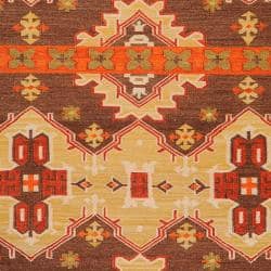 Hand-woven Orange/Brown Southwestern Aztec Agora Hard Twist Wool Area Rug - 8' x 11' - 8' x 11'