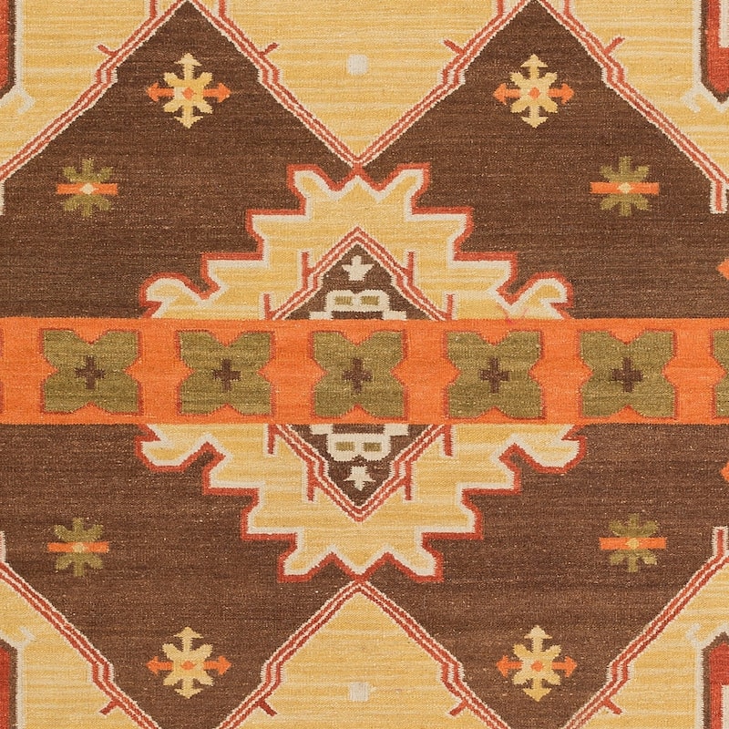 Hand-woven Orange/Brown Southwestern Aztec Agora Hard Twist Wool Area Rug - 8' x 11' - 8' x 11'