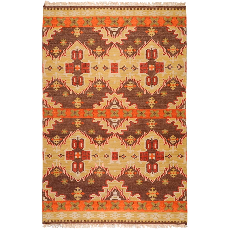 Hand-woven Orange/Brown Southwestern Aztec Agora Hard Twist Wool Area Rug - 8' x 11' - 8' x 11' - 8' x 11' - Brown