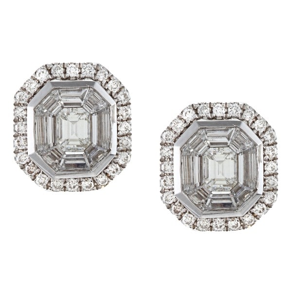 14k White Gold 1ct TDW Diamond Mosaic Halo Stud Earrings(H I, SI1 SI2) Diamond Earrings