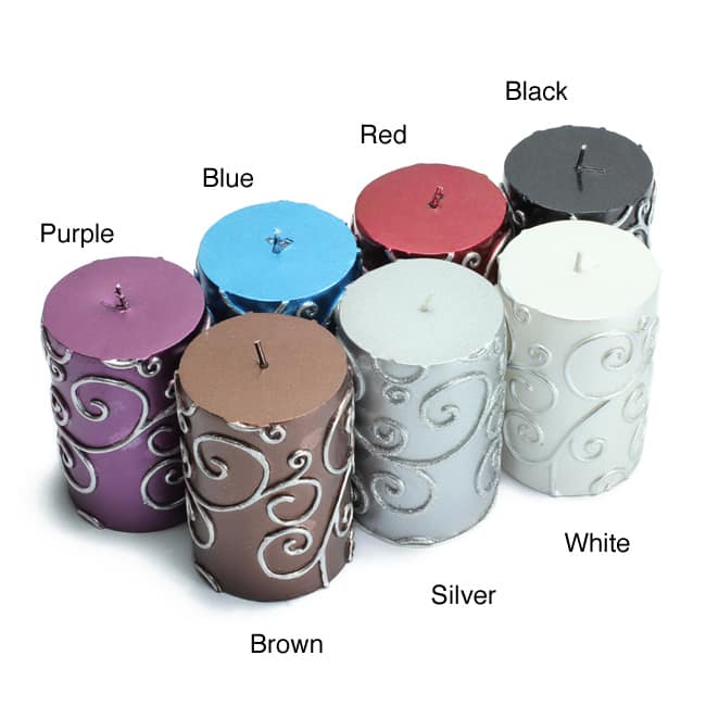 3x4 Inch Scroll Pillar Candles (Pack of 12)