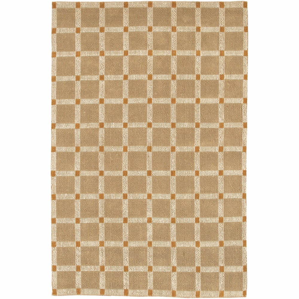 Hand made Mandara Checkerboard Patterned Tan And Rusted Orange Rug (79 X 106)