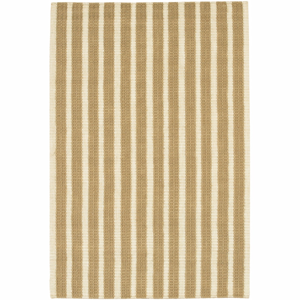 Hand woven Mandara Tan Striped Rug (79 X 106)