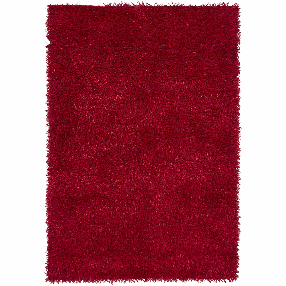 Handwoven Mandara Red Shag Polyester Rug (79 X 106)