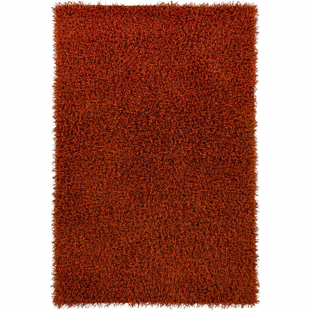 Handwoven Mandara Orange Polyester Shag Rug (79 X 106)