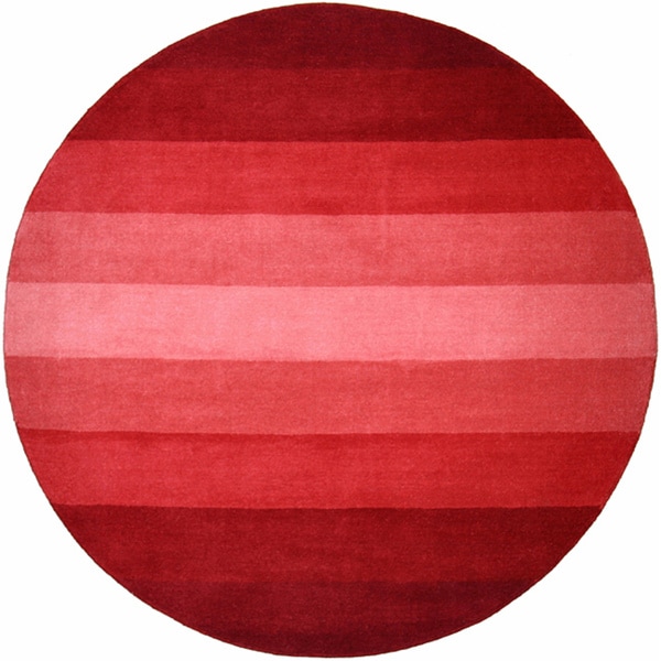 Hand-tufted Red Stripe Wool Rug (8' Round) - 8'