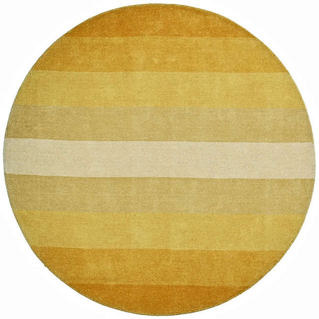 Hand tufted Yellow Stripe Wool Rug (6 Round)