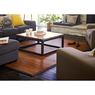 Jani Truffle Light Brown Bamboo Rug with Dark Brown Border - 7' x 10' Feet, Contemporary Chocolate Design
