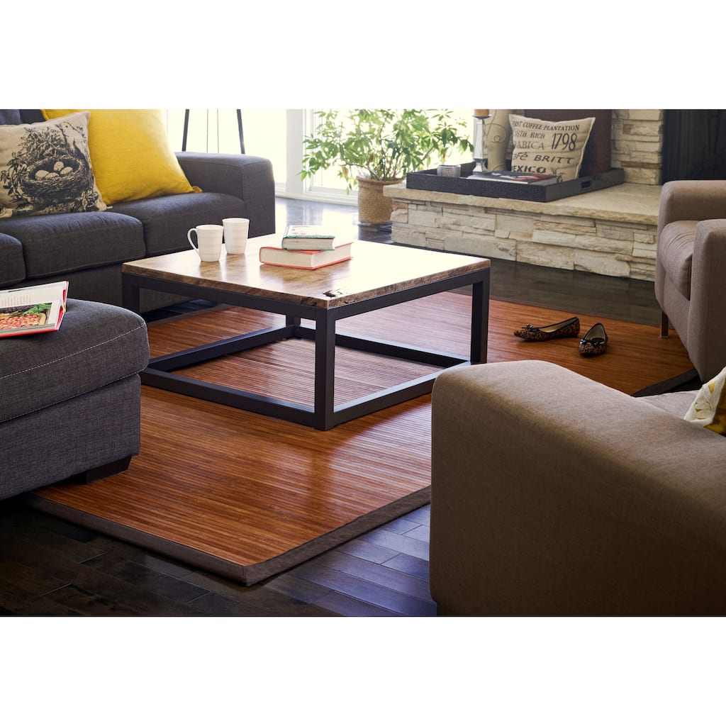 Jani Truffle Light Brown Bamboo Rug with Dark Brown Border - 7' x 10' Feet, Contemporary Chocolate Design