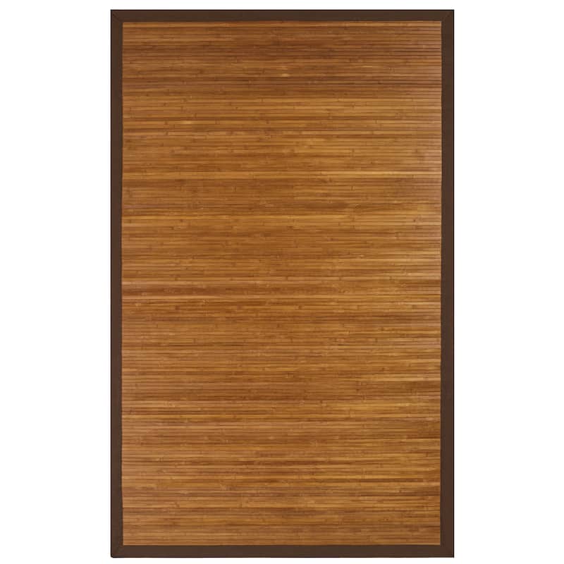 Jani Truffle Light Brown Bamboo Rug with Dark Brown Border - 7' x 10' Feet, Contemporary Chocolate Design