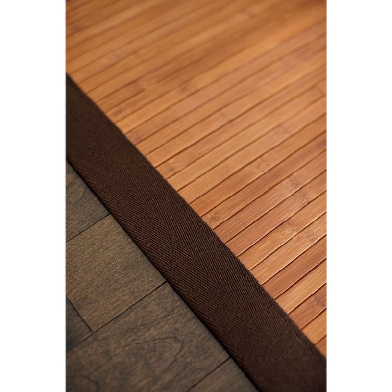 Jani Truffle Light Brown Bamboo Rug with Dark Brown Border - 7' x 10' Feet, Contemporary Chocolate Design