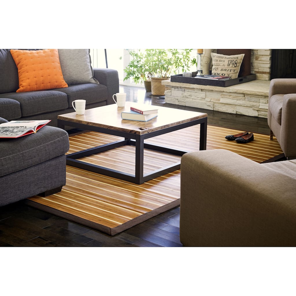 Jani Teak and Holly Brown Border Bamboo Rug
