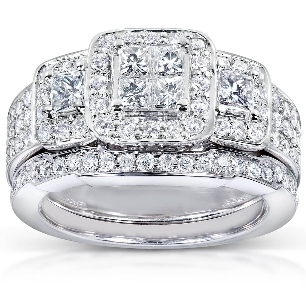 Kobelli 1.18 Carats Natural Diamond 14k Solid White Gold Wide Triple Halo Audrey Bridal Set