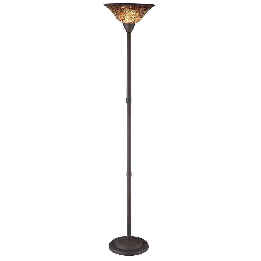 Transitional 1-light Bronze Torchiere with Mosaic Shade