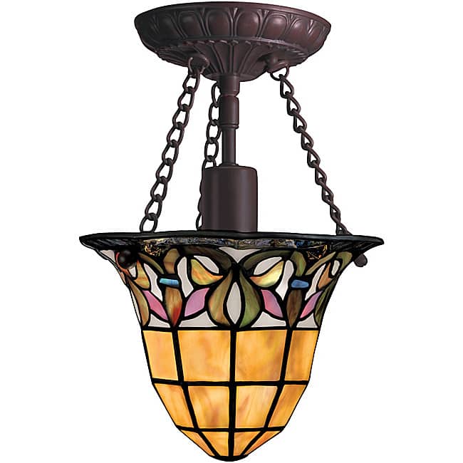 Tiffany-style Bronze 1-light Semi-flush Light Fixture