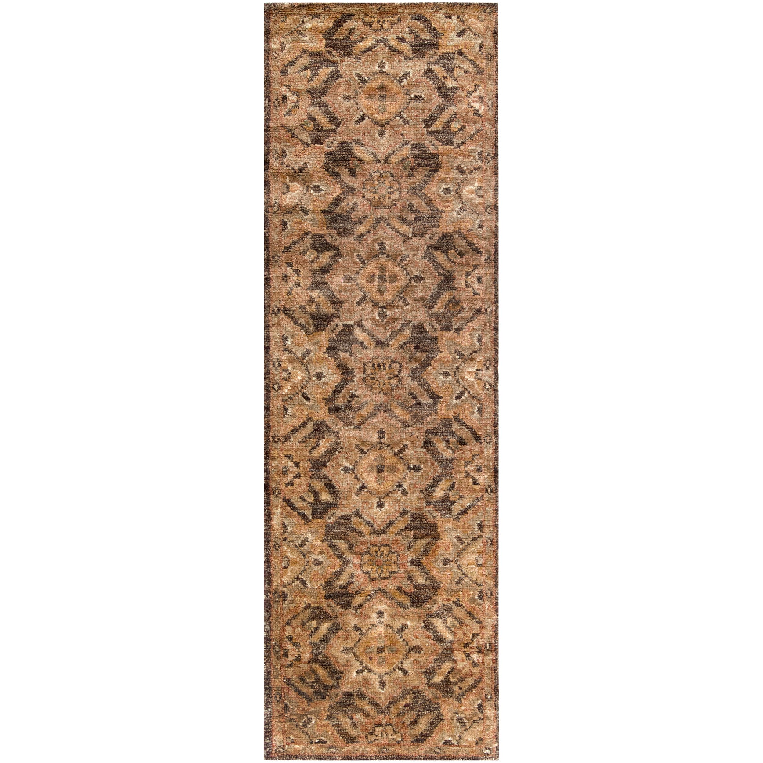 Hand woven Brown Boopi Traditional Border Hemp Rug (26 X 8)