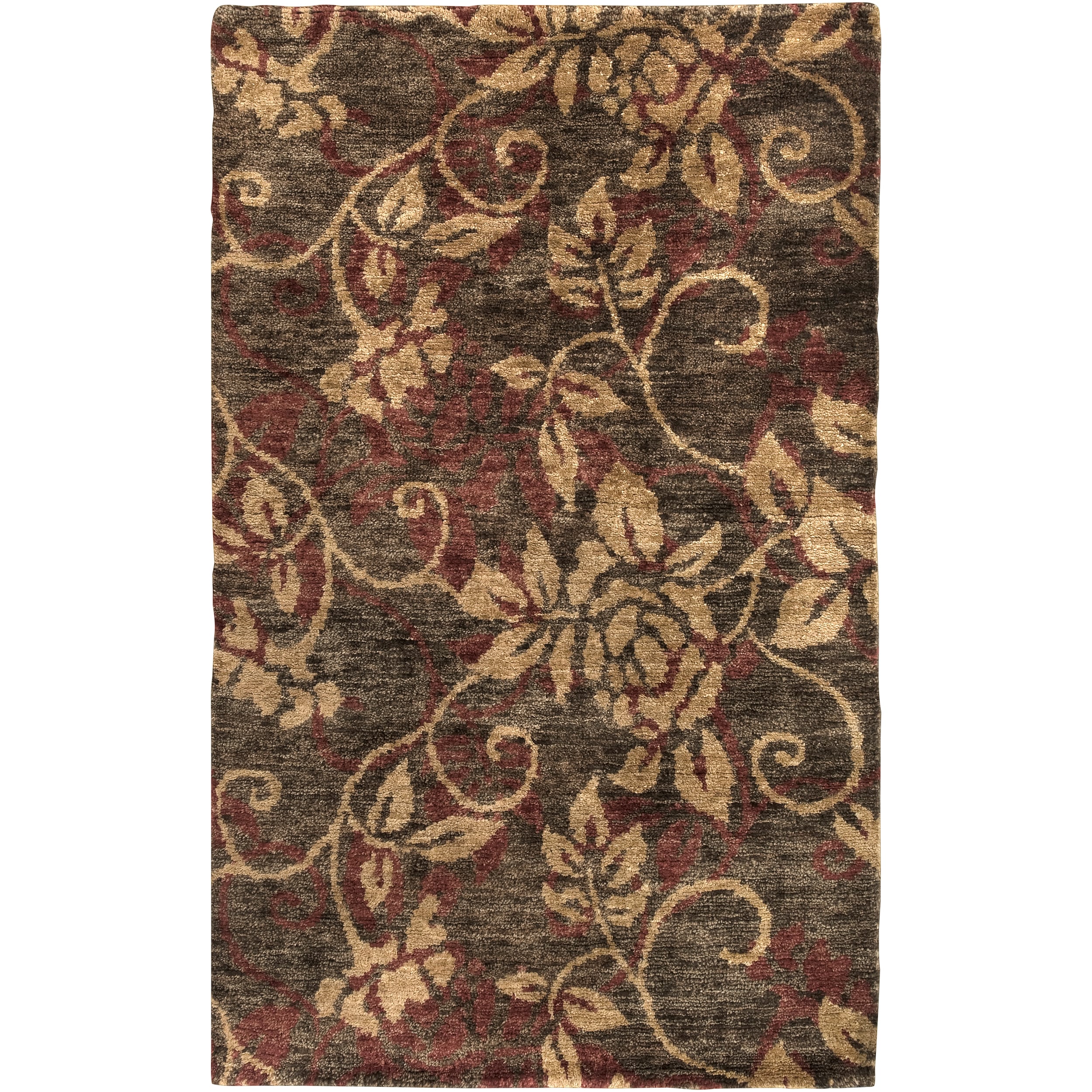 Hand woven Gray Curico Classic Floral Hemp Rug (33 X 53)