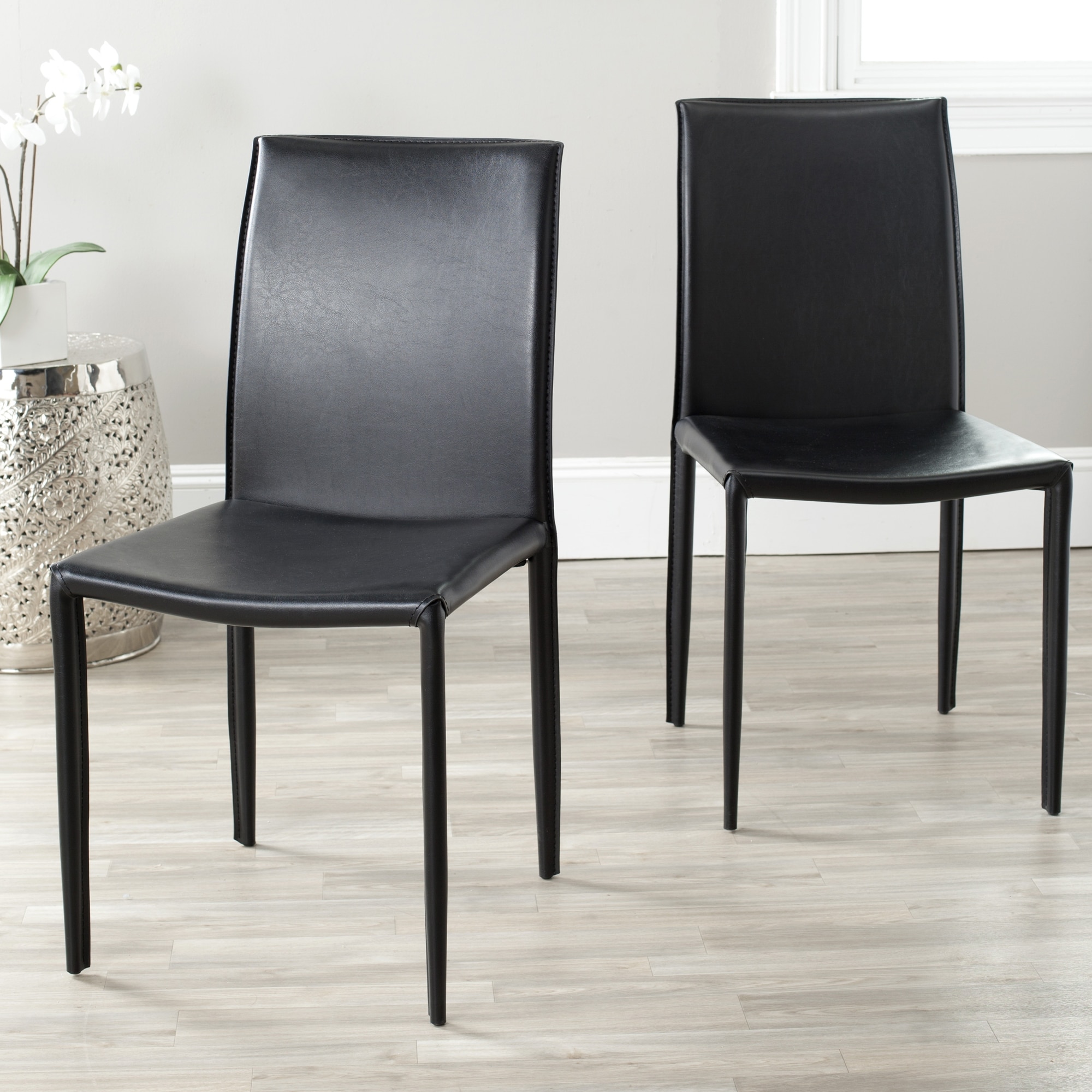 Safavieh Mid Century Dining Jazzy Bonded Leather Black Chairs Details About Safavieh Mid Century Dining Jazzy Bonded Leather Black Chairs Set Of 2