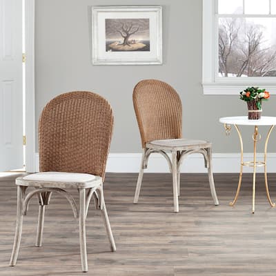 SAFAVIEH Dining Rural Woven La Rochelle Antiqued Oak Finish Taupe Dining Chairs (Set of 2) - 17.7" x 21.3" x 36.2"