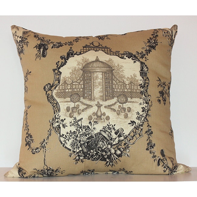 Garden Pleasure 22-inch Square Charcoal Toile Decorative Pillow