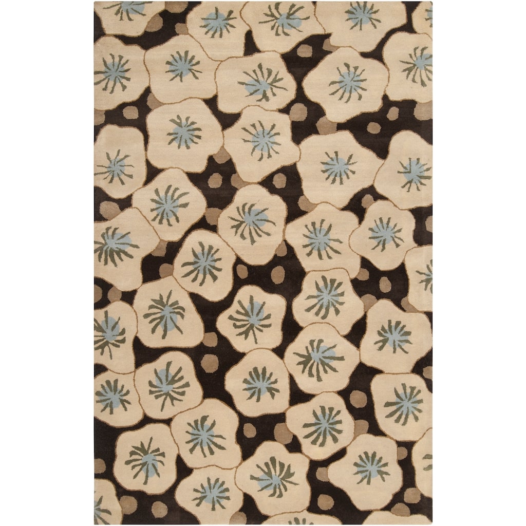 Hand-tufted Beige Tunceli Floral Wool Area Rug - 9' x 13'