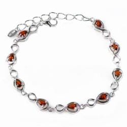 De Buman High polish Sterling Silver Pear cut Garnet Bracelet De Buman Gemstone Bracelets