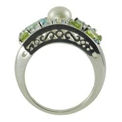 Pearls For You Silver FW Button Pearl, Peridot and Blue Topaz Ring Pearls For You Pearl Rings