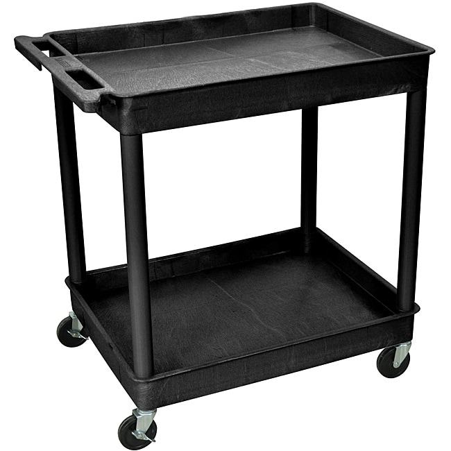 Offex 2 shelf Tub Black Utility Cart (BlackNumber of shelves Two (2)Tub shelves are 2.75 inches deep25 inch shelf clearanceDimensions 32 inches wide x 24 inches deep x 37.5 inches inches highModel OF TC11 BAssembly Required )