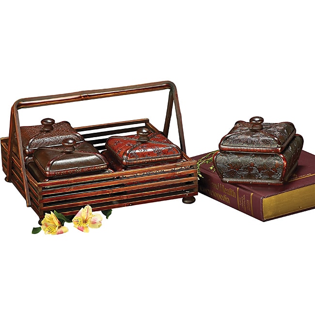 Shop Multicolor Faux Leather Decorative Wood Boxes with Wood Holder