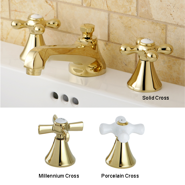 Kingston Brass Cross-Handle Polished Brass Widespread Bathroom Faucet