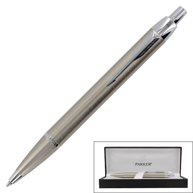 Parker Im Brushed metal Chrome trim Retractable Blue ink Ballpoint Pen